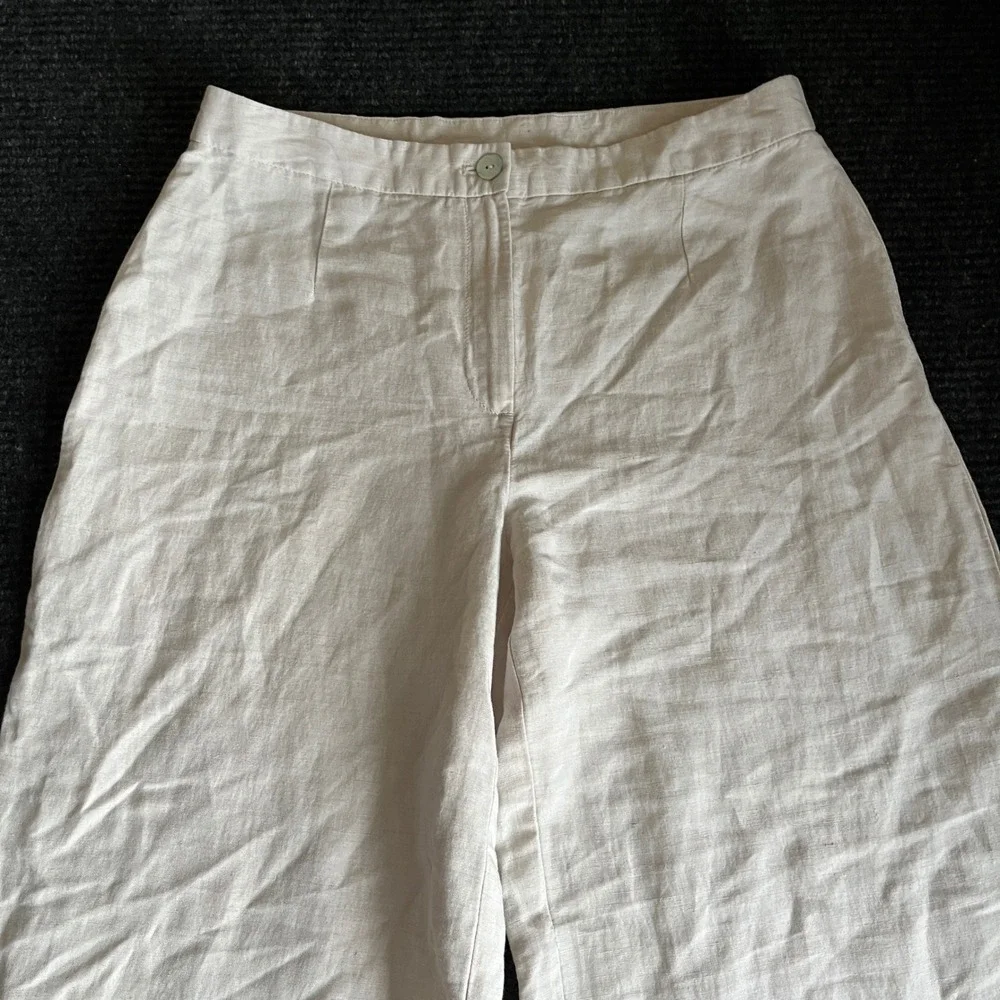 HM Linen Blend Wide Leg Trousers Beige High Waisted Pants Sz 8 lightweight flowy